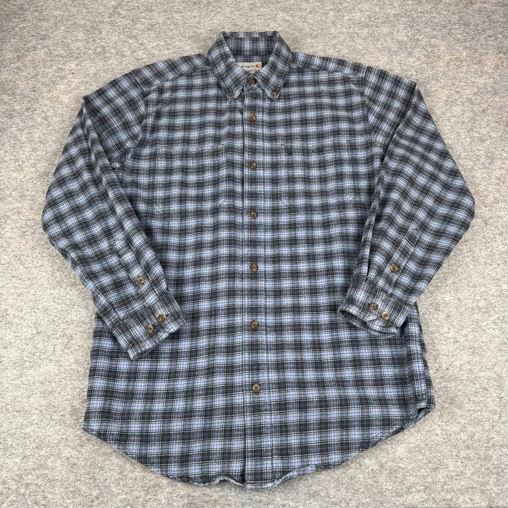 Carhartt Button Down Shirt Long Sleeve Plaid Cotton Pockets Blue Mens Medium M